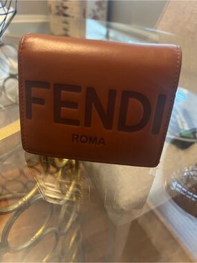 FENDI Calfskin Card Holder in Cuoio